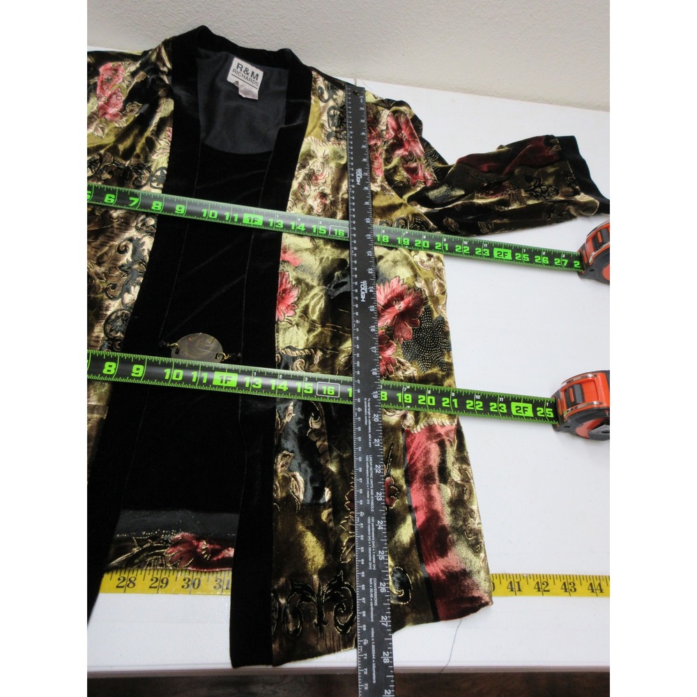 R&M Richards Pant Set Womens Size 14 Floral Velvet 2pc Evening Party Event Black - Picture 12 of 12